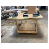 Rolling Wood Workbench w/ Lower Shelf