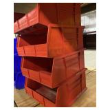 4 Uline Red Stack Bins 11 x 11 x 5