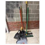 Assorted Brooms, Push Brooms & Dustpans