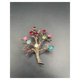 Sterling Multicolor Rhinestone Tree Brooch