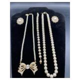 Faux Pearl Necklaces, Bow & Earrings