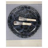 Black Marbled Color Tray & 2 Advertising Knives