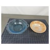 Blue Handled Glass Bowl & Peach Glass Bowl
