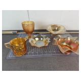 Marigold Carnival Glass Bowls, Creamer & Goblet