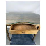 Kidney-Shaped Wood Table with Glass Top