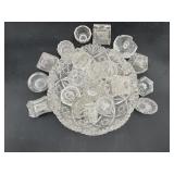Cut Glass Open Salt Cellars & Serving Bowl