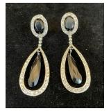 Black Rhinestone Drop Clip Earrings