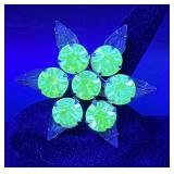 Uranium Glass Rhinestone Star Brooch