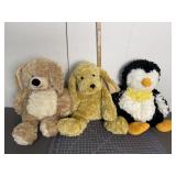 3 Assorted Dog & Penguin Plush Toys