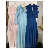 3 Fancy Long Nightgowns, Blue & Pink