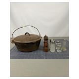 Cast Iron Kettle & 4 Salt/Pepper Shakers