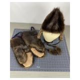 Fur Trapper Hat & Mittens Set