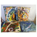4 Abstract Acrylic Canvas Paintings