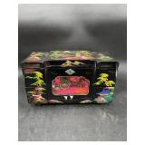 Asian Black Lacquer Jewelry Box w/ Rickshaw
