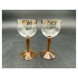 Amber Stem Gold Floral Cordial Glasses, Pair
