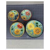 Hand-Painted Turquoise Floral Bowls, 4