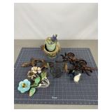 Bird Decor, Metal Flowers & Ceramic Vessel