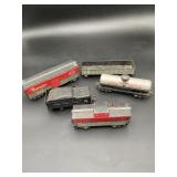 5 Marx O Gauge Tinplate Train Cars