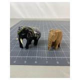 2 Elephant Figurines - Wood & Decorated