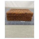 Carved Wood Trinket Box with Blue Lining