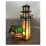 Stained Glass LightHouse & Keeper's House Lamp