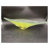 Lime Green Freeform Art Glass Centerpiece Bowl