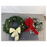 2 Christmas Wreaths with Bows & Pinecones