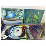 4 Abstract Paintings - Circles & Crosses