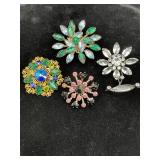Mid-Century Rhinestone Floral Brooches