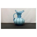 Blue Opalescent Melon Art Glass Pitcher