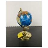 Gemstone Inlay World Globe on Brass Stand