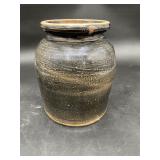 Black Glazed Stoneware Crock Jar