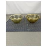 2 Amber Ribbed Glass Mixing Bowls