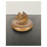 Double Horse Head Wood Figurine on Base