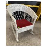 Child's White Wicker Barrel-Back Rocker