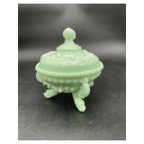 Green Milk Glass Fruit Covered Candy Dish