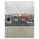 4 Vintage Glass Mugs - Fish, Grapes & More