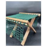 Wood Folding Camp Stool Green Macrame Net Seat