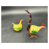 Hand-Blown Glass Rooster & Hen Figurines