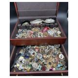 Costume Jewelry Lot in Wooden Jewelry Box