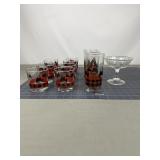 10 Scottie Dog Plaid Tumblers + Footed Dish