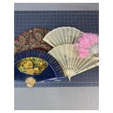 5 Vintage Folding Fans - Spain, Feather & Lace