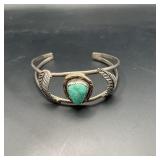 Silver-Tested Green Stone Cuff Bracelet, 14.76g
