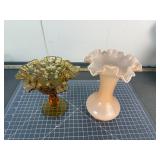 Fenton Inverted Thumbprint Compote & Pink Vase