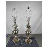 2 Silver-Tone Geometric Table Lamps