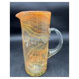 Large Hand-Blown Swirl Art Glass Pitcher