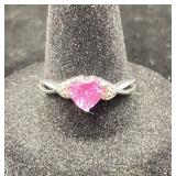 10K White Gold Pink Stone Ring Size 6.75
