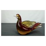 Hand-Blown Amber Art Glass Bird Figurine