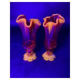 2 Viking Epic 6-Petal Persimmon Glass Vases