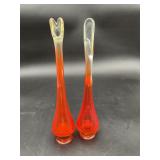 2 Viking Epic 6-Petal Persimmon Swung Vases